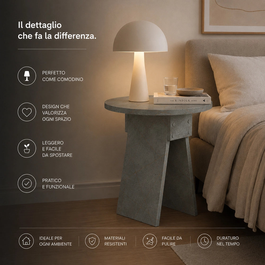 Tavolino Rotondo Cemento da Soggiorno Design Minimal Tavolo Comodino 42x23.5x50cm