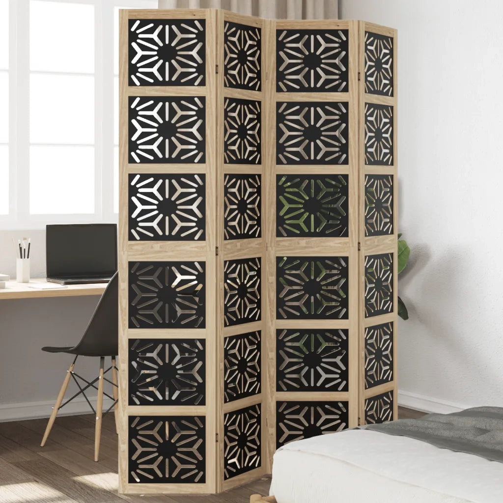 Divisorio Ambienti | Divider per stanze | Paravento 4 Pannelli Marrone e Nero Massello Paulownia