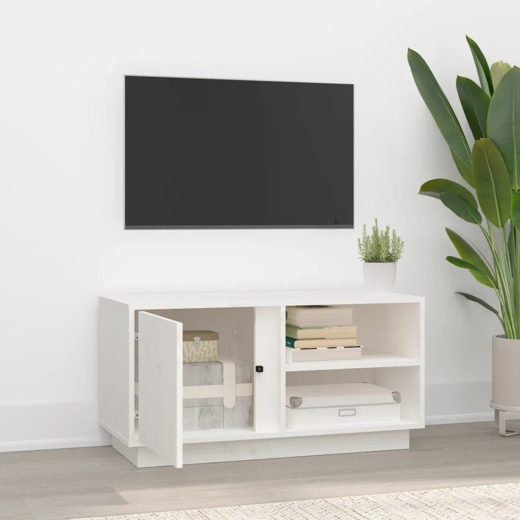 Mobile Porta TV Bianco 80x35x40,5 cm in Legno Massello di Pino 814465
