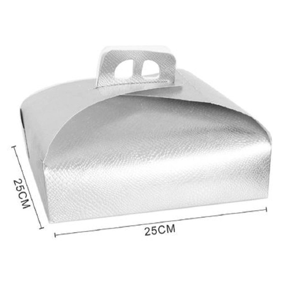 Trade Shop - Set 3 Pz Scatola Porta Torta Argento 25x25cm Dolci Pasticceria Festa Party 58012 -