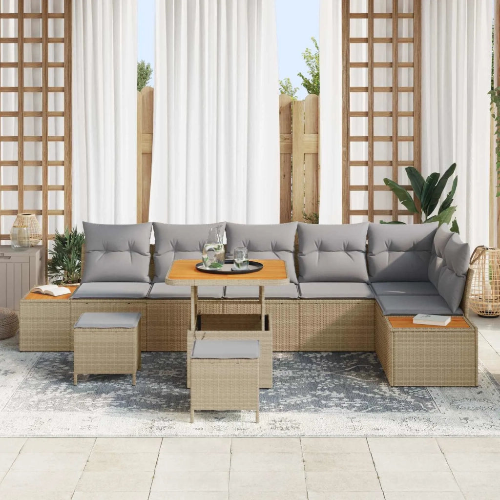 Set Divano da Giardino con cuscino 9 pcs Beige e Grigio Chiaro 3363322