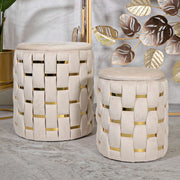 Kasane, Pouf Contenitore set da 2, 37x37x42h cm Bianco Crema