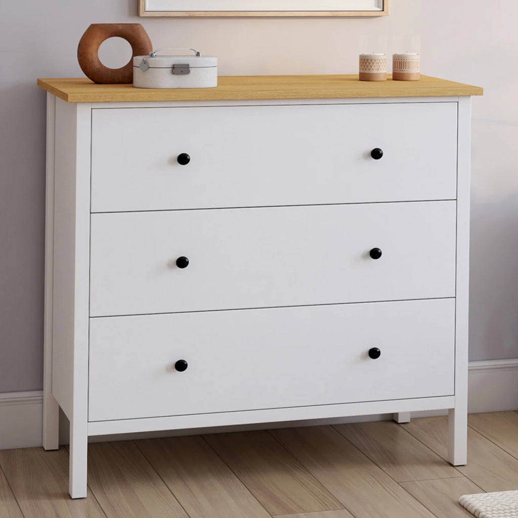 IDMarket - ACHILLE Cassettone a 3 cassetti 80 cm piano in legno bianco