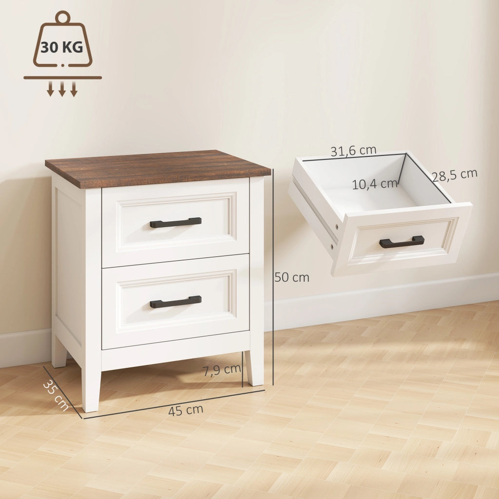 Comodino con 2 cassetti ¨C zephmum ¨C effetto legno, bianco