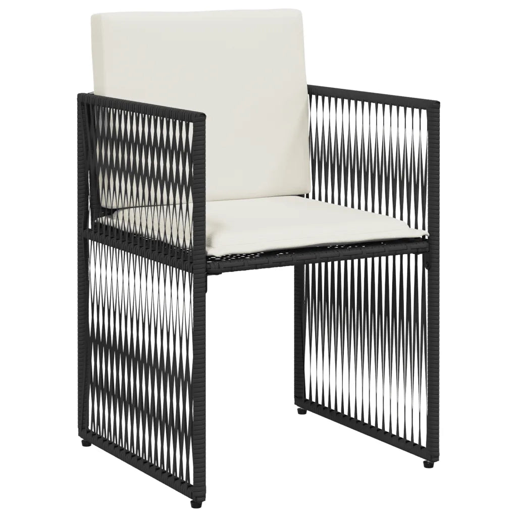 Set da Pranzo da Giardino 7 pz Nero con Cuscini in Polyrattan