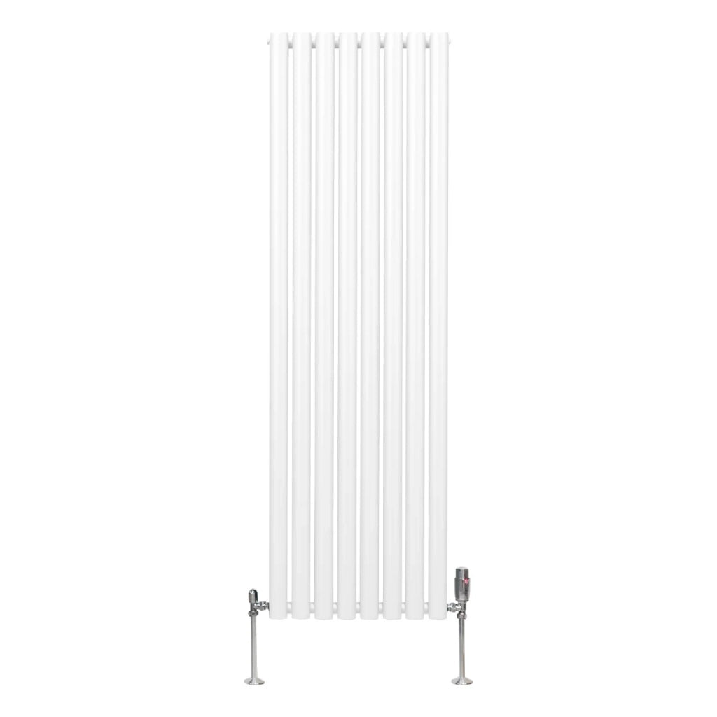 Radiatore a colonna ovale e valvole cromate TRV Designer bianco 1600mm x 480mm