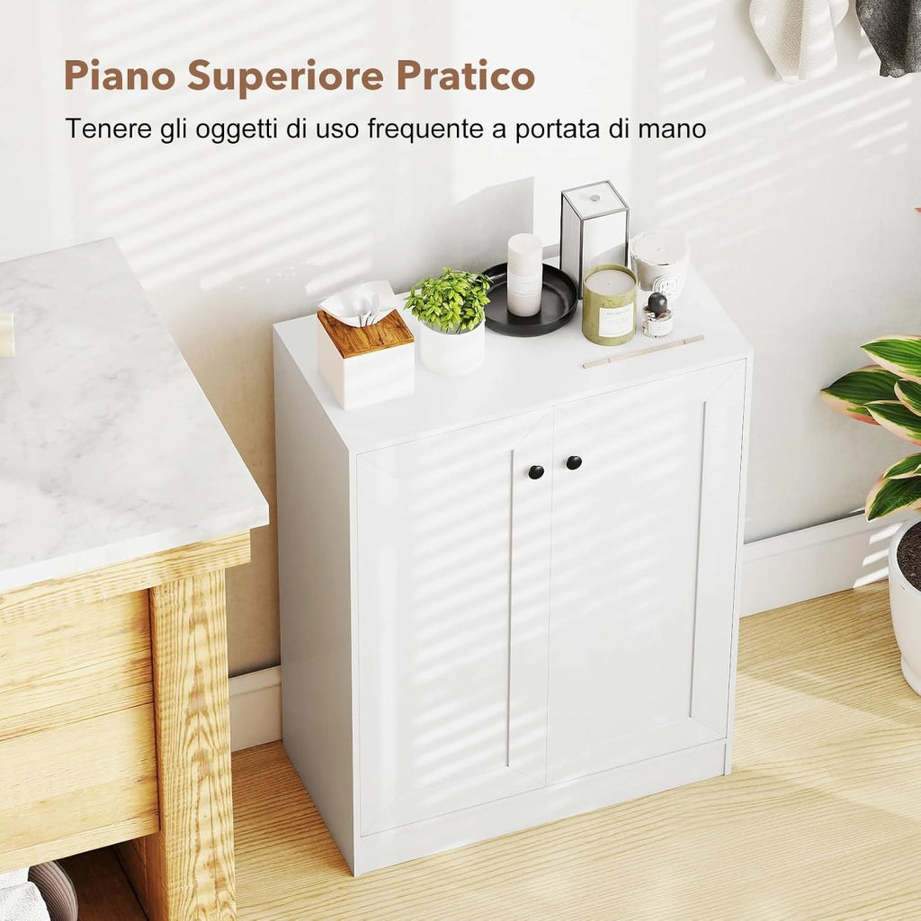 Mobile Bagno da Terra, Armadietto da Bagno in Legno con con 2 Ante e 3 Ripiani Regolabili, Credenza Indipendente per Soggiorno, Sala da Pranzo e Cucina, 60 x 30 x 80 cm