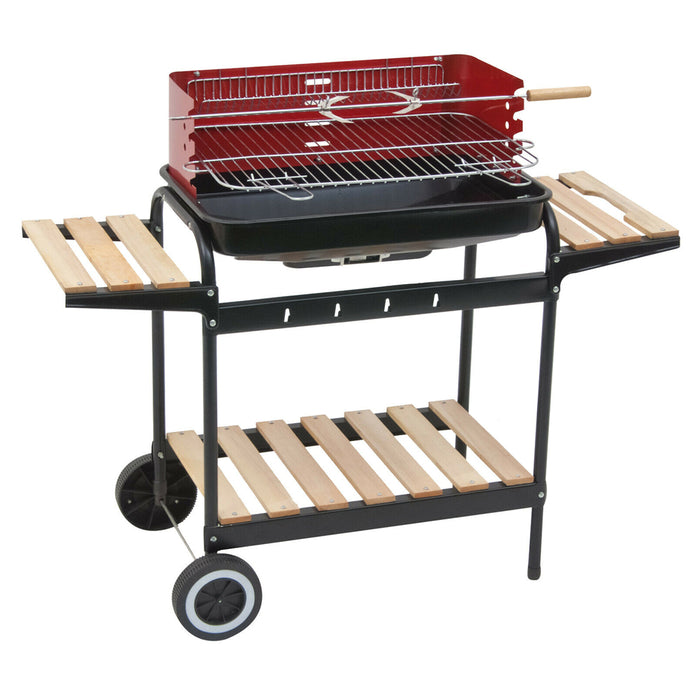 Barbecue a Carbone con Ruote Portatile con Ripiani in Legno