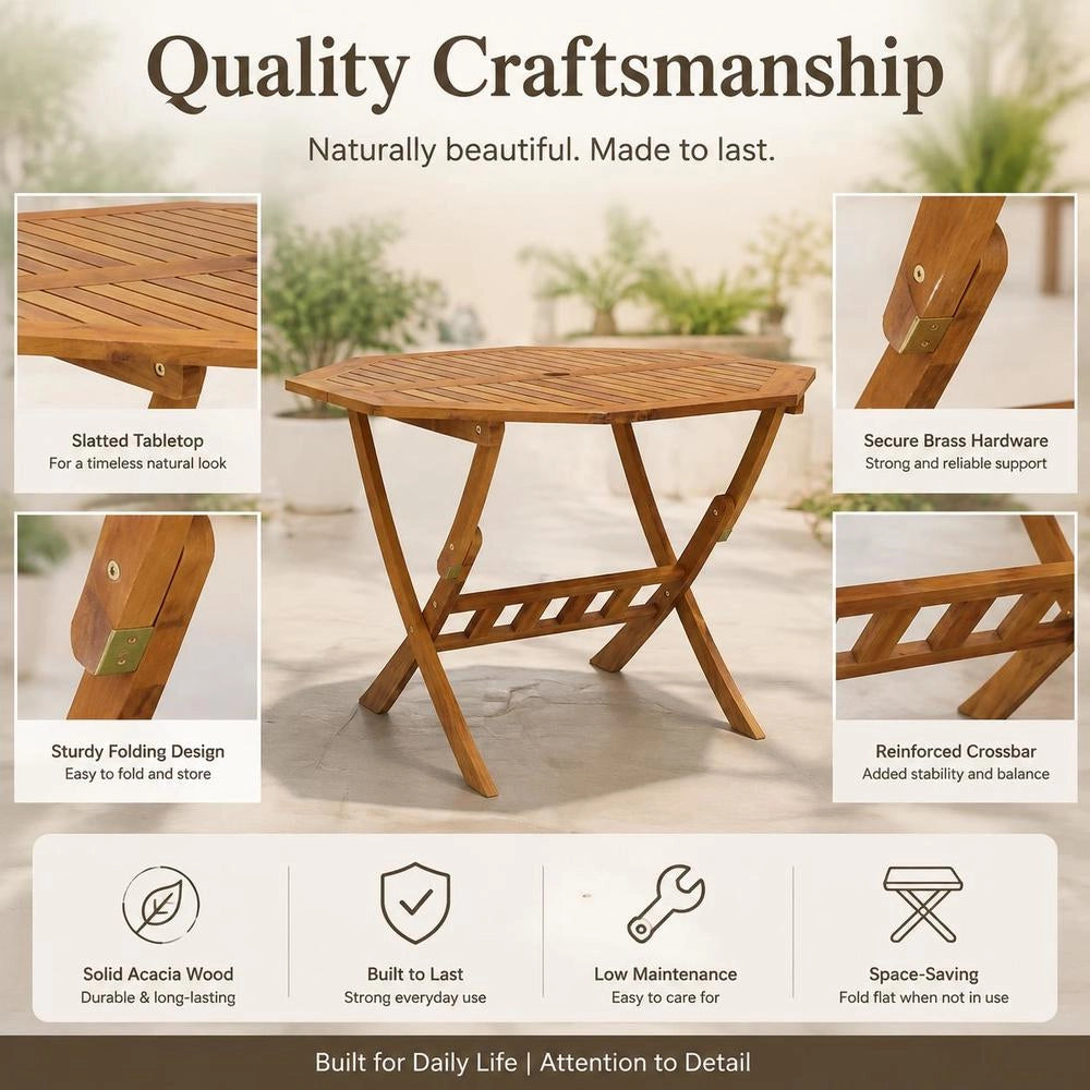 Folding Garden Table 90x75 Cm Solid Acacia Wood