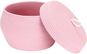 Organizzatore multifunzionale rotondo di corda di cotone con coperchio - Organizzatore per snack, asciugamani e altro - Ideale per la casa, 33 x 23 cm (grande, rosa)