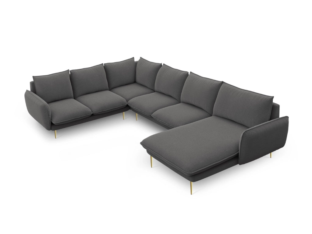 Cosmopolitan Design - Divano panoramico sinistro "Vienna" 7 posti in tessuto strutturato grigio scuro 