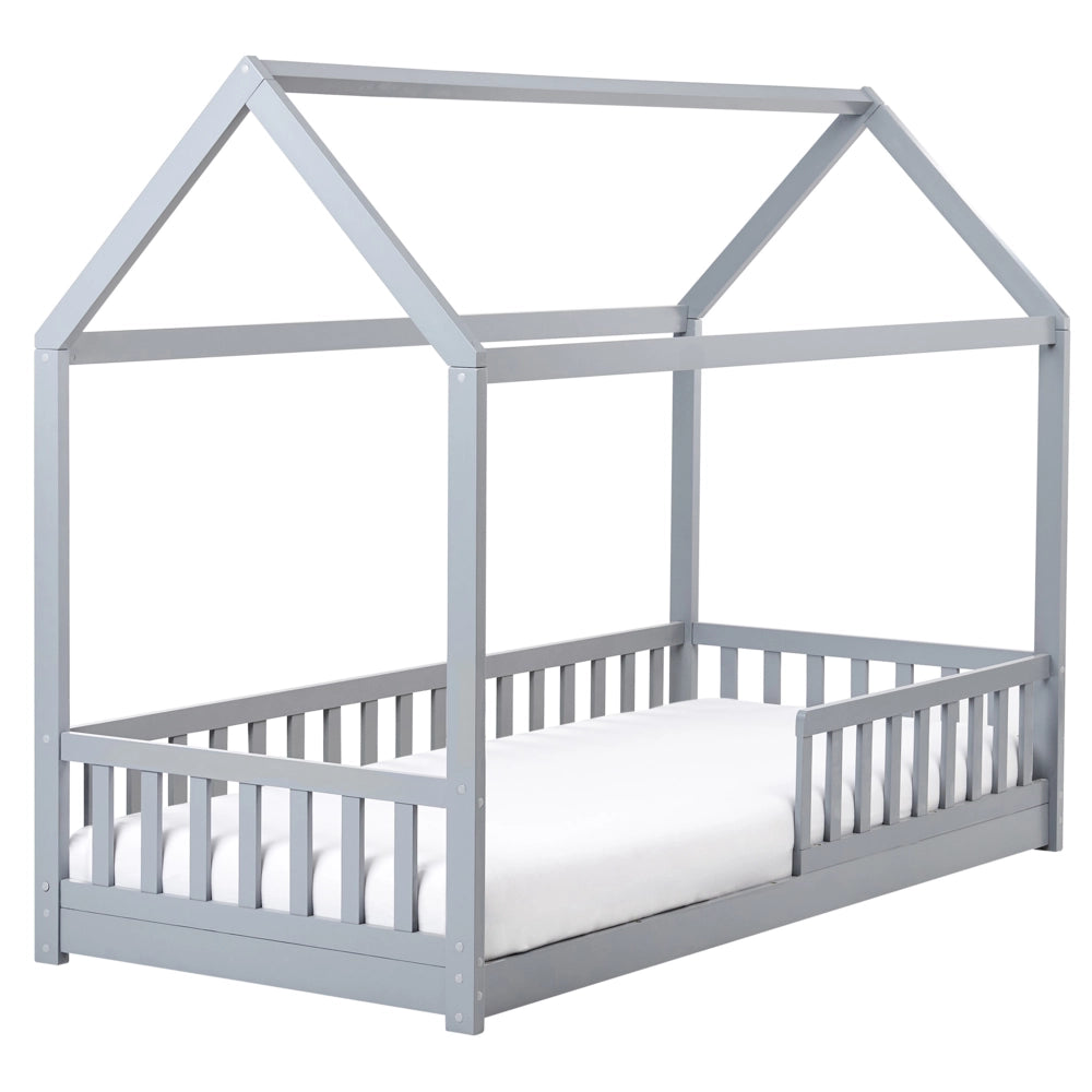 Letto per bambini a forma di casa UE Telaio singolo 90 x 200 cm con doghe in legno di pino grigio