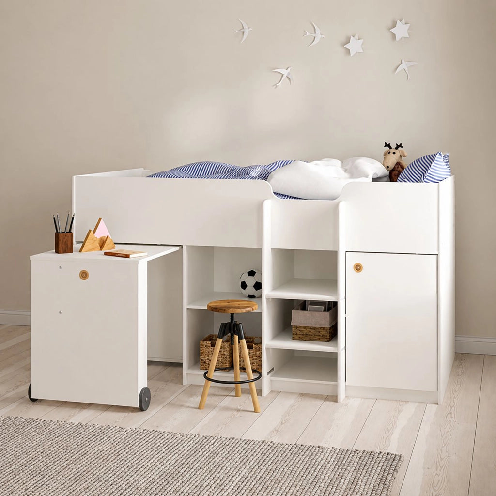 Lamedani, Composizione Camera da Letto Dimensione Materasso 90x200 cm, 203x104x111h cm Bianco