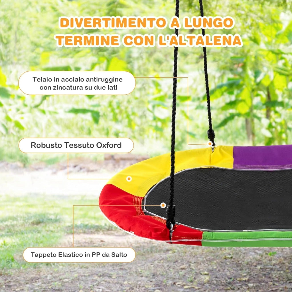 Altalena da Giardino per Bambini 150 cm, con Luci LED, Altalena da Albero con Struttura in Acciaio Antiruggine, Corde Regolabili, Portata 150 kg, per Bambini 3+ Anni