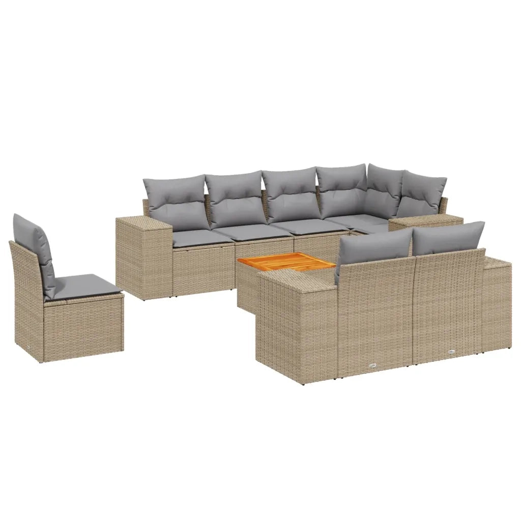 Set Divano da Giardino 9 pz con Cuscini Beige in Polyrattan