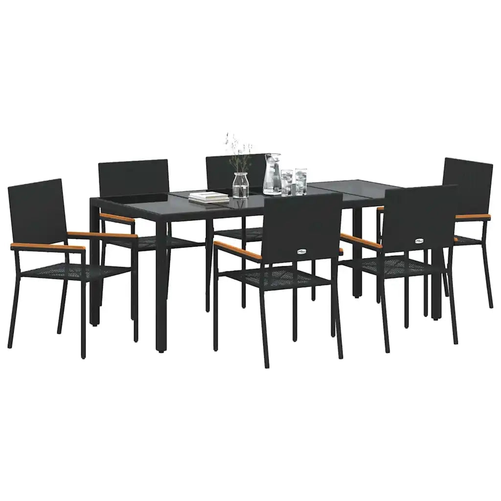 Set da Pranzo per Giardino 7 pcs Nero polyrattan 3365396
