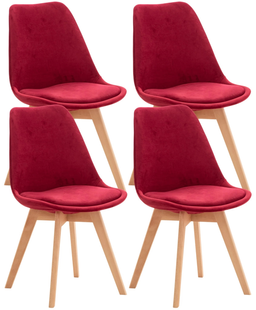 Set 4 Sedie Pranzo Linares rosso,Velluto