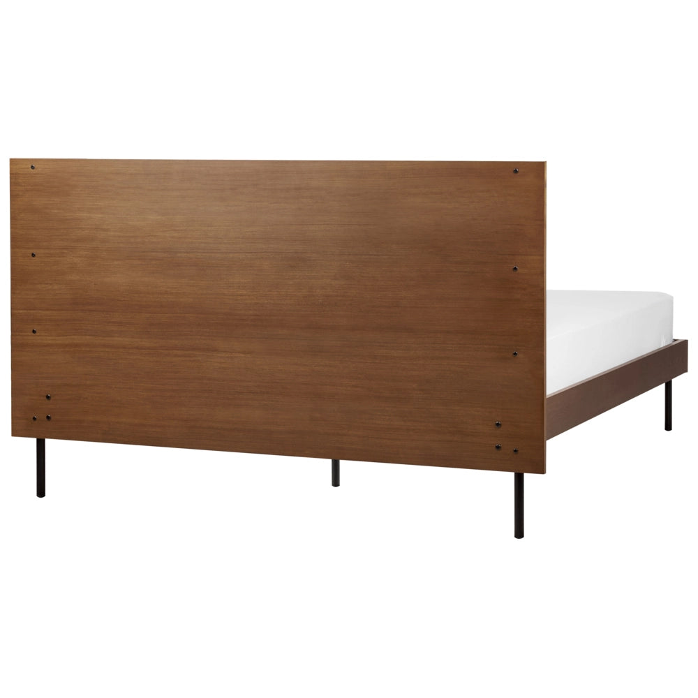 Letto 140 x 200 cm in frassino scuro con rete a doghe e testiera gambe in metallo nero