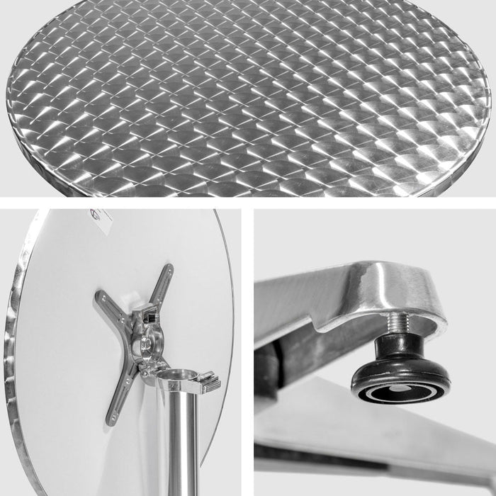 Tavolo da terra in alluminio diametro 60 cm gamba diametro 6,5 cm pieghevole altezza regolabile 74/114 cm grigio 2008195