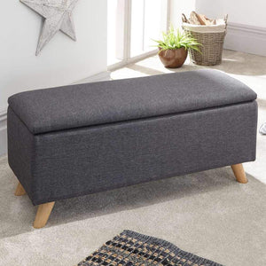Cassapanca Pouf Contenitore Panca Sgabello Poggiapiedi in Tessuto Grigio Scuro