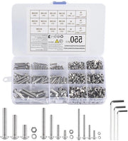 Set di 550 Viti e Dadi a Sezione Esagonale in Acciaio Inossidabile M3 M4 M5 Assortimento Kit di Riparazione per Testate di Sedie e Mobili