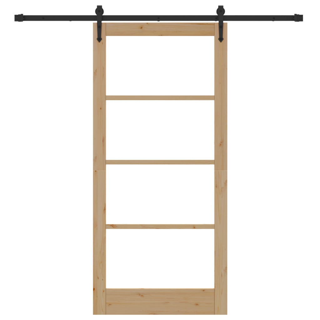 Set Porta Scorrevole  con Hardware 93x202 cm Legno Massello di Pino