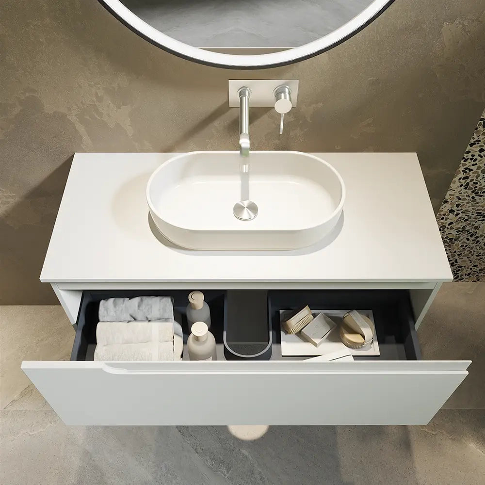 Mobile bagno sospeso 60 cm un cassetto bianco opaco con top  | Moor