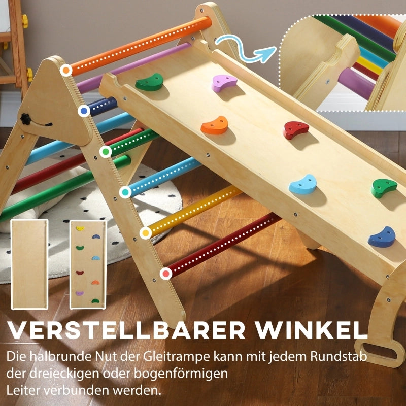 Struttura da arrampicata 5 in 1 per bambini con rampa, ponte e scala triangolare, 18-48 mesi, colorata.