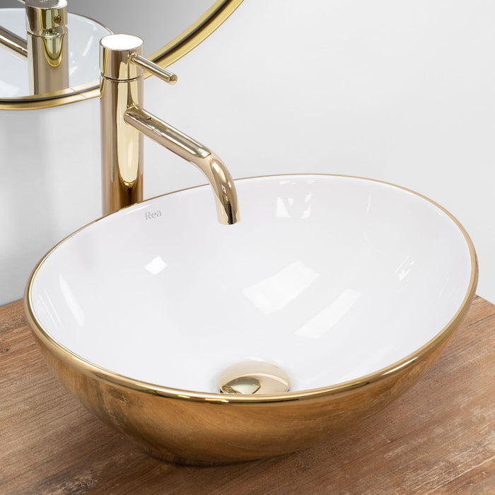 Lavabo Da Appoggio Rea Sofia Gold / White