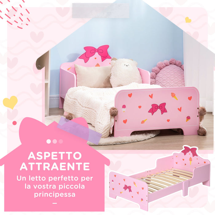 Letto per Bambini con Sponde 143x74x59 cm Fantasia Fiocco Rosa