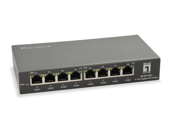 Levelone gep-0823 switch di rete gigabit ethernet (10/100/1000) supporto power over ethernet (poe) nero