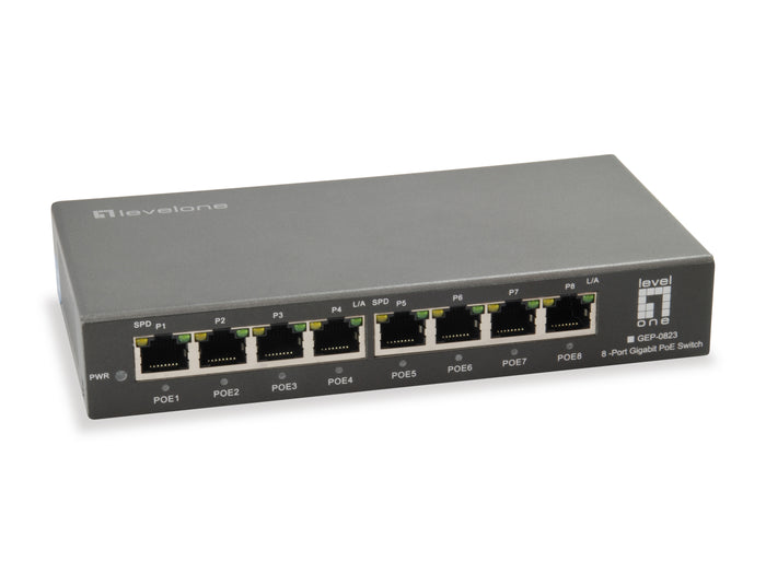 Levelone gep-0823 switch di rete gigabit ethernet (10/100/1000) supporto power over ethernet (poe) nero
