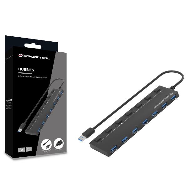 Conceptronic hubbies19bp hub di interfaccia usb 3.2 gen 1 (3.1 gen 1) type-a 5000 mbit/s nero