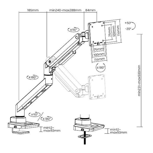 Equip 650180 supporto da tavolo per tv a schermo piatto 124,5 cm (49") scrivania nero
