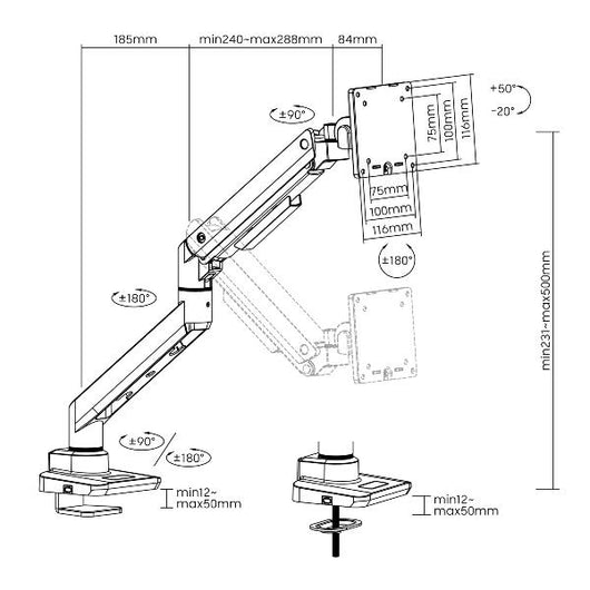 Equip 650181 supporto da tavolo per tv a schermo piatto 124,5 cm (49") scrivania bianco