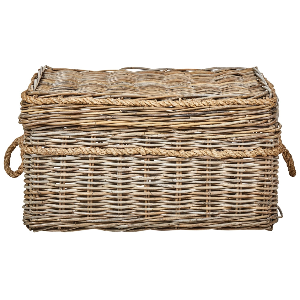 Set di 3 scatole in rattan con telaio in mogano, manici in corda e coperchi fatti a mano in stile boho soggiorno camera da letto
