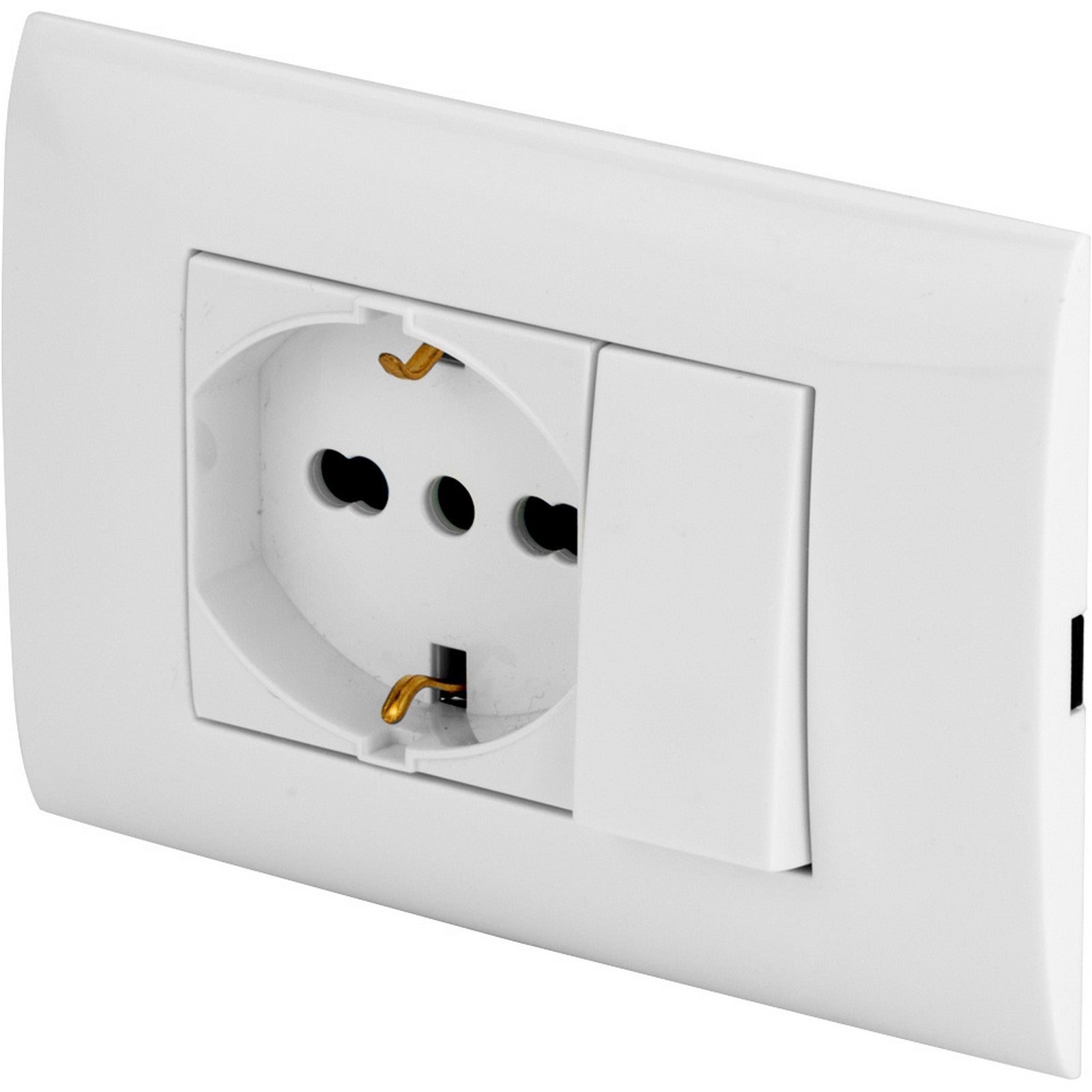 polypool pp6095x placca+supporto+ pulsante + presa bipasso schuko bianca cod:ferx.4015