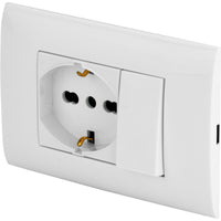 polypool pp6095x placca+supporto+ pulsante + presa bipasso schuko bianca cod:ferx.4015