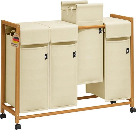 Wastebasket in bambù con ruote - 4 cassette - beige - 200 litri