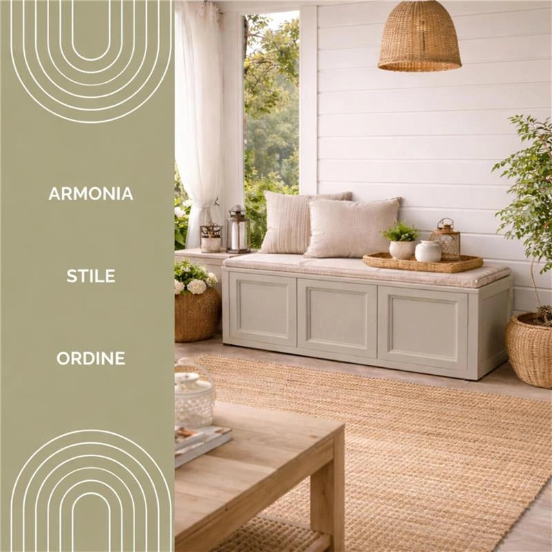 BAULE 3 MODULI TAUPE 125X40X42 CM – CONTENITORE DA ESTERNO COPERTO MULTIUSO PER BALCONE, TERRAZZO E GIARDINO