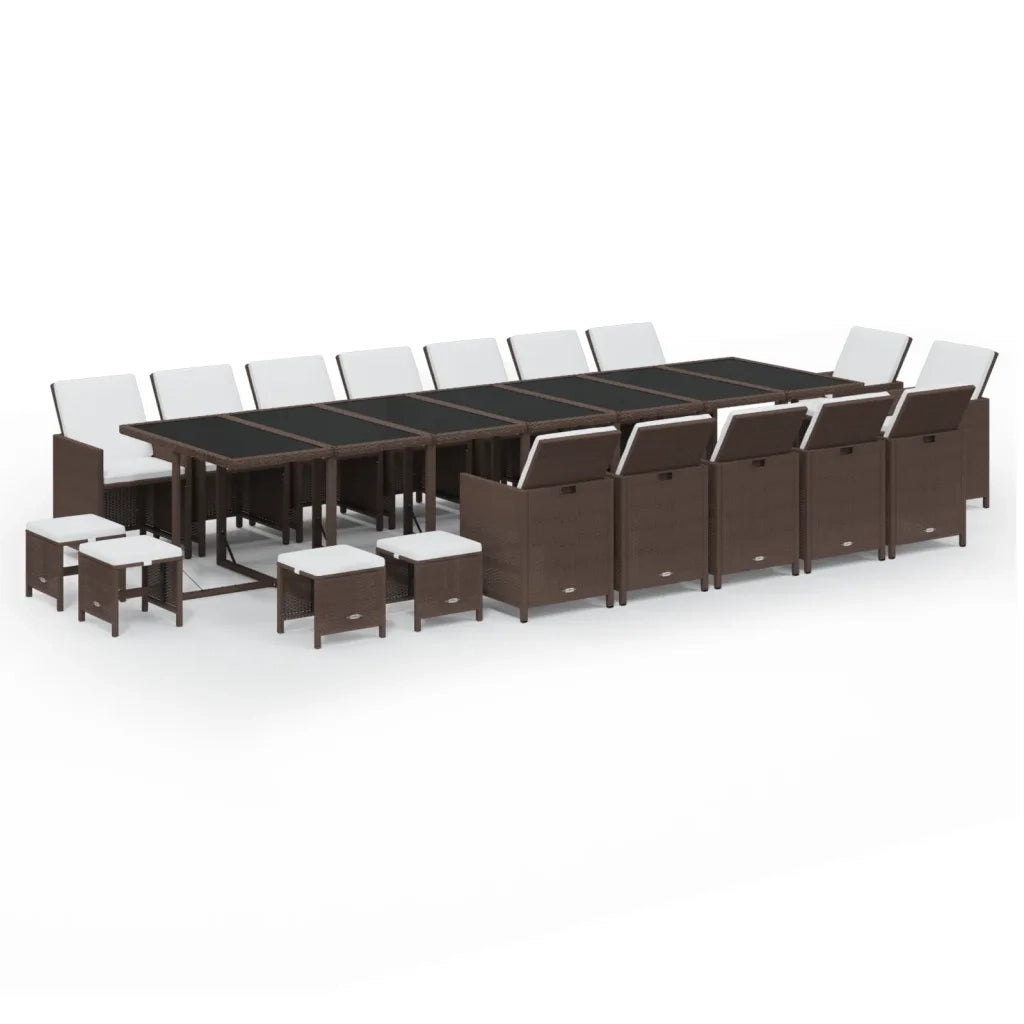 Set da Pranzo per Giardino 19 pz con Cuscini Polyrattan Marrone cod mxl 40264