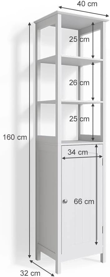 Mobile bagno alto Bianco, Bianco, 40 x 160 cm, per la conservazione con vani a giorno e ripiani