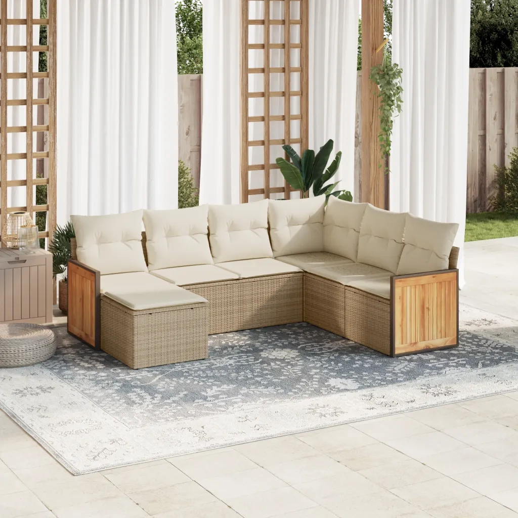 Set Divani da Giardino 7 pz con Cuscini Beige in Polyrattancod mxl 113606