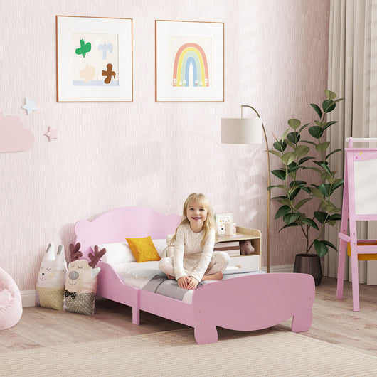 Struttura Letto Singolo per Bambini Orso 143,5x80x55 cm con Sponde Laterali in Legno Rosa
