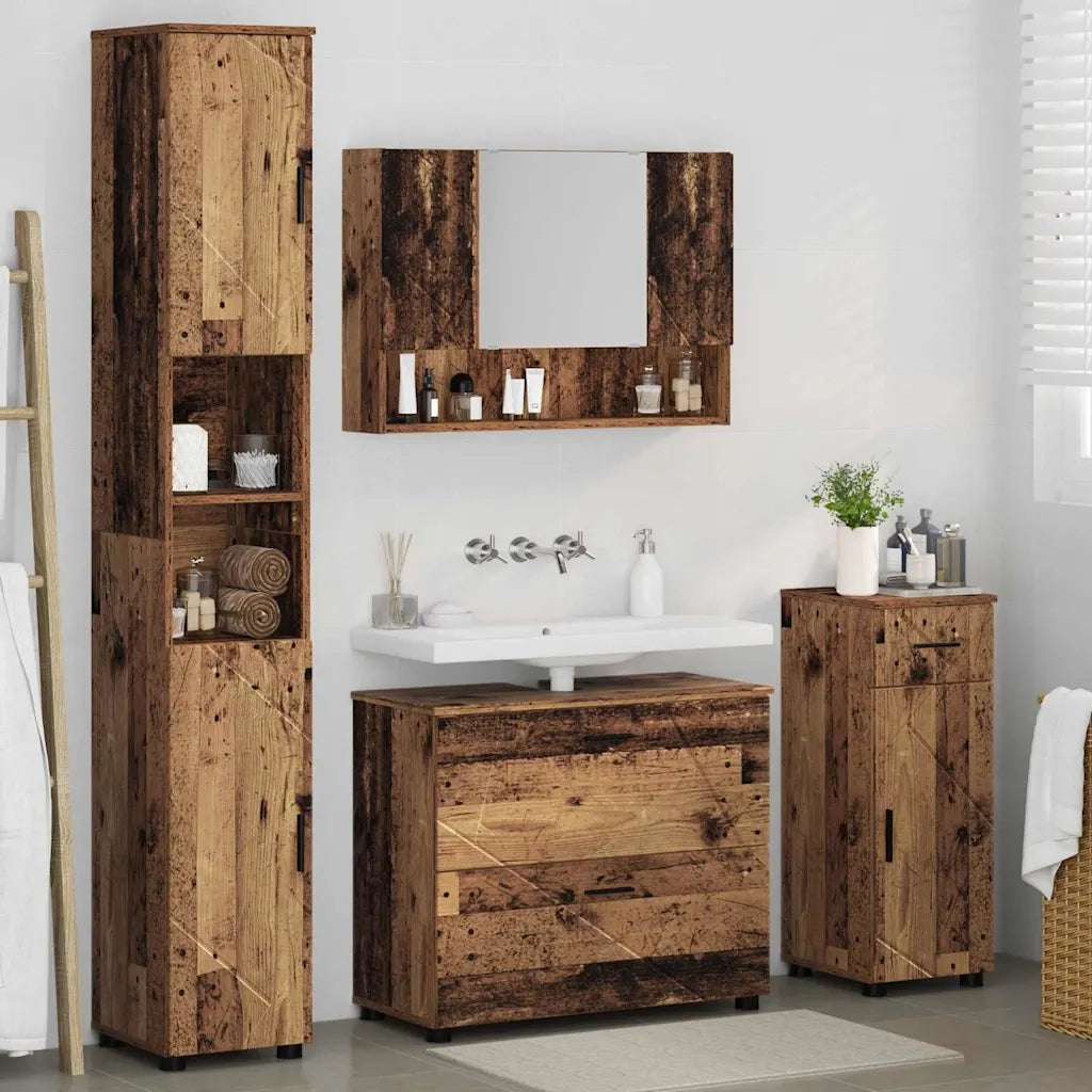 Set di mobili per il bagno con cassetto 4 pcs Legno vecchio