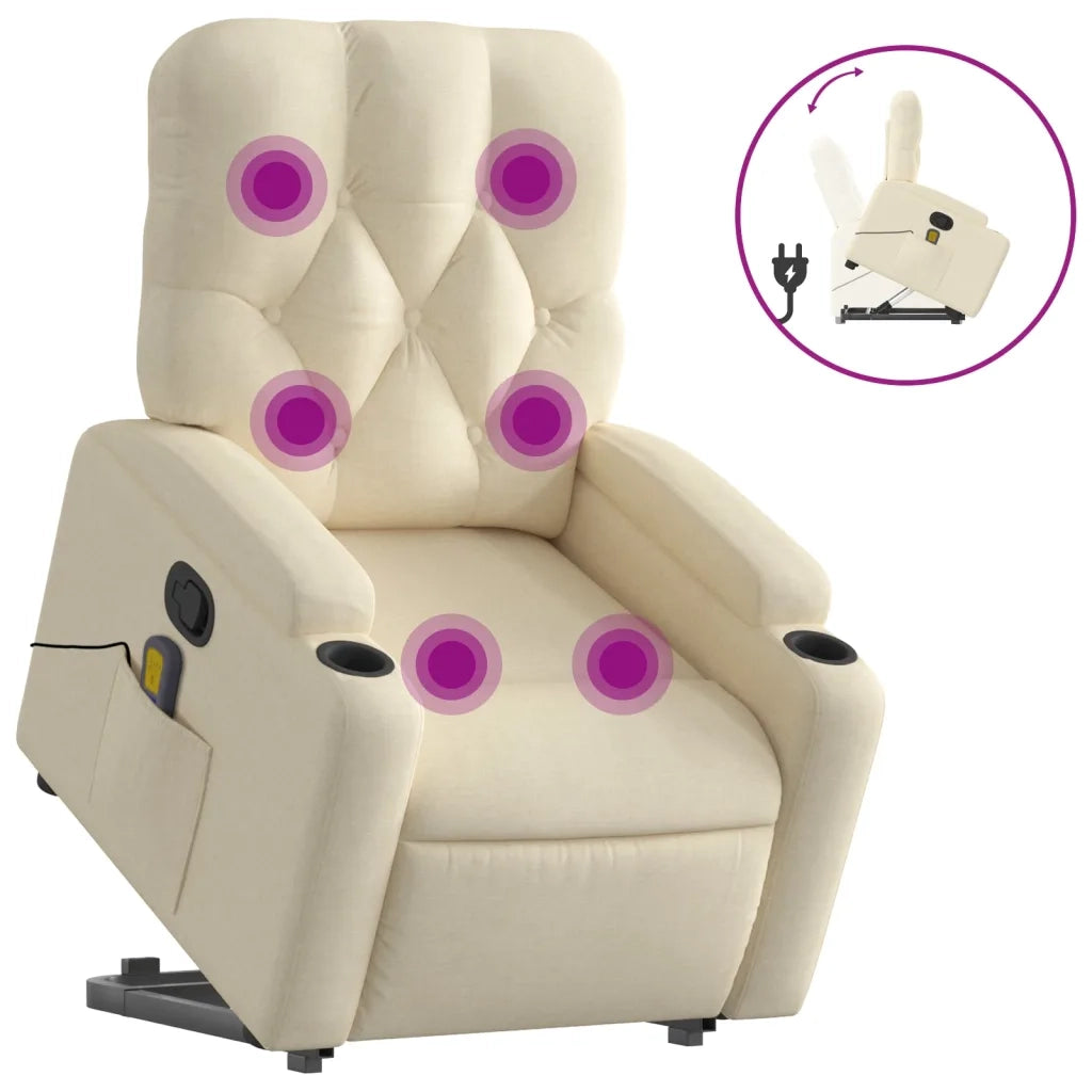 Poltrona Alzapersona Massaggiante Reclinabile Crema in Tessutocod mxl 84948
