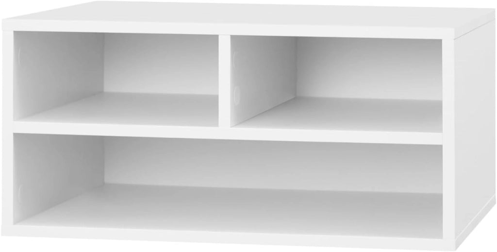 Schedario da Ufficio a 2 Livelli con Custodia, Porta Stampante da Scrivania in Legno con 3 Scomparti per l'Ufficio, 47x40x22,5cm, Bianco, ASK15ws