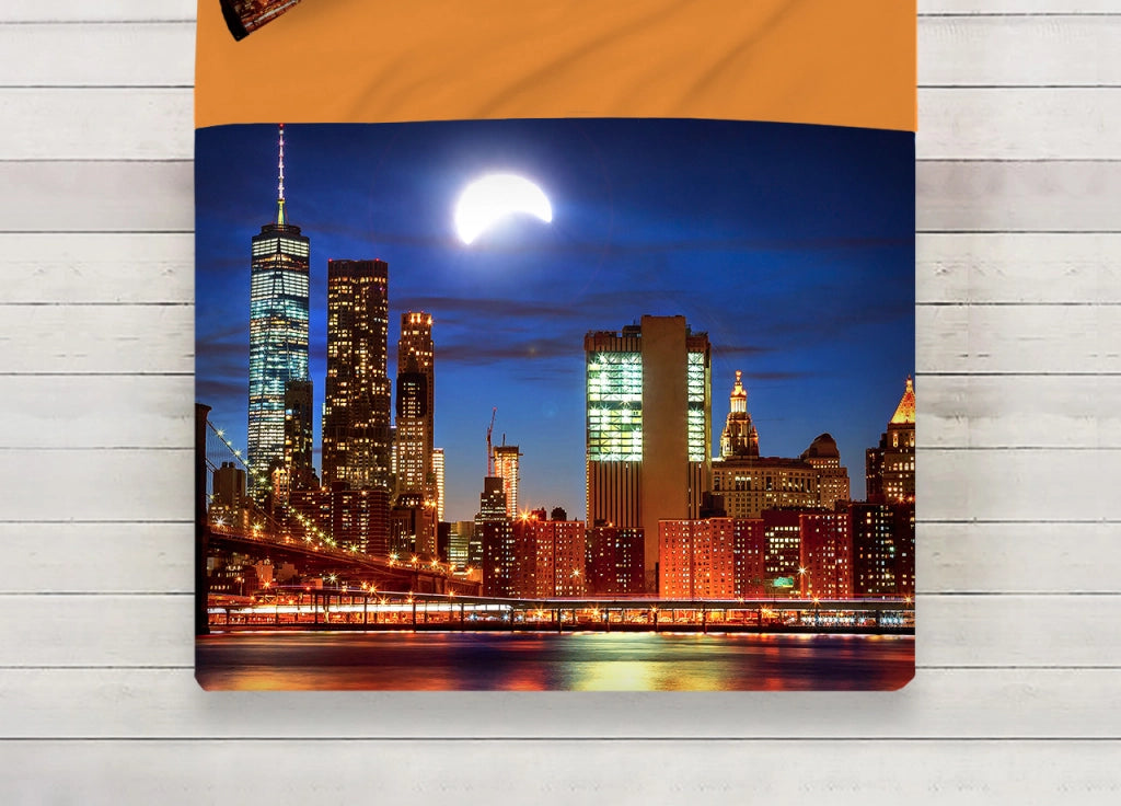 Lenzuola Copriletto Letto Sogni D'oro 100% Cotone Disegno City Moon D69 - Singolo - City Moon D69
