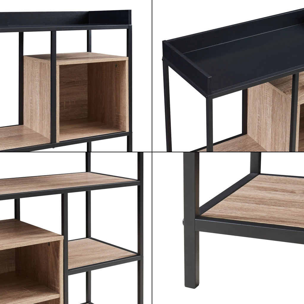 Libreria Belana Scaffale da Terra con Scomparti Aperti 137 x 70 x 33 cm - Nero/Effetto Rovere [en.casa]