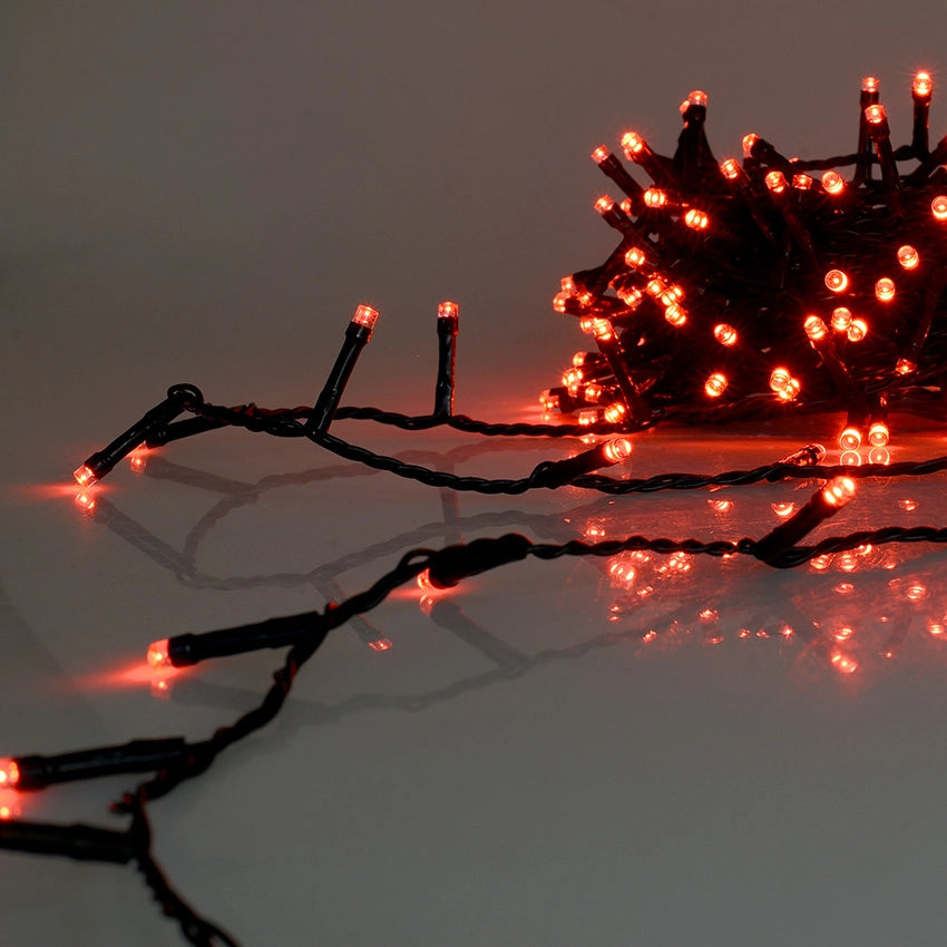 CATENA LUMINOSA 500 LED DA 25 METRI CON CAVO VERDE E LUCE ROSSA - DECORAZIONE LUMINOSA PER INTERNI ED ESTERNI